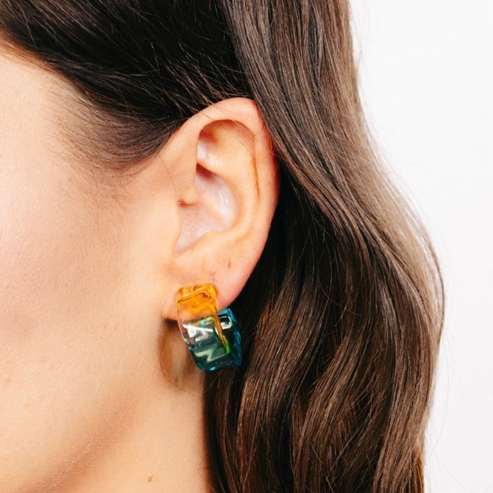 Two Tone Clear Acetate Hoop Earrings | 1” Length